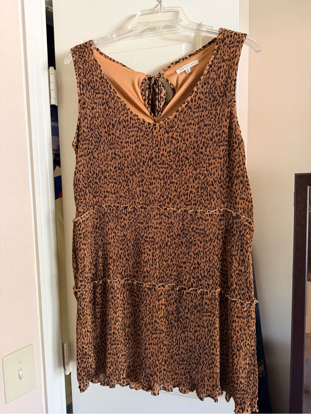 Brown Animal-Print Tiered Dress with Back Tie